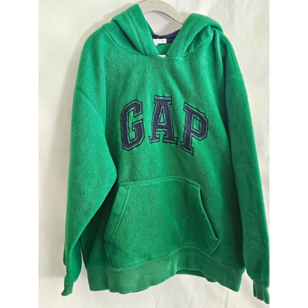Gap Kids Hoodie Boys M 8 Green Fleece Embroidered GAP Logo Pullover Y2K